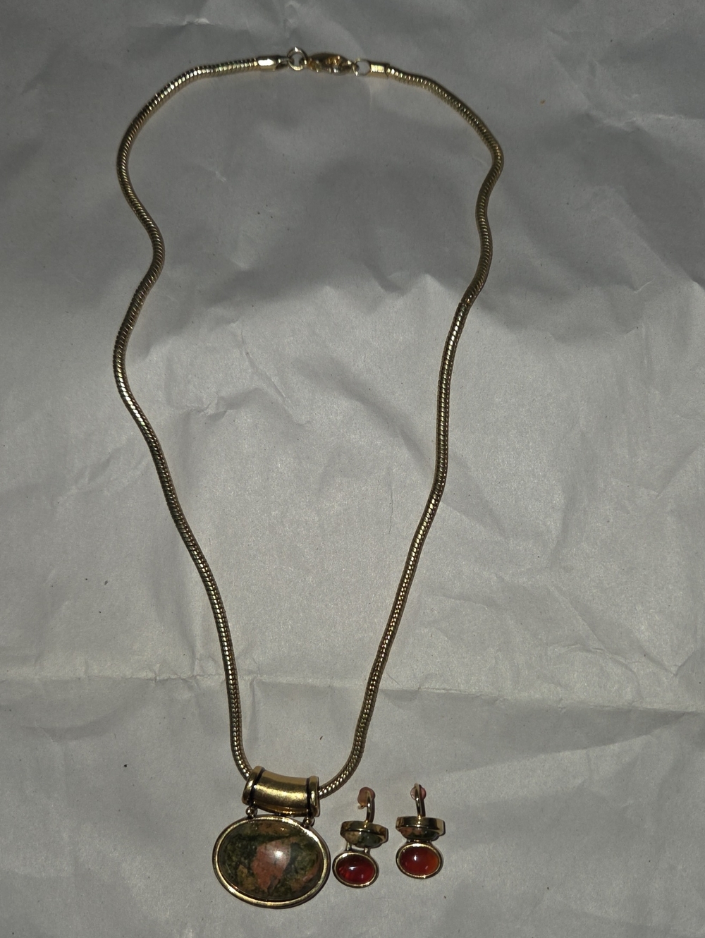 Vintage 1982 Avon Tourmaline Impressions Pendant Necklace & Earrings Set